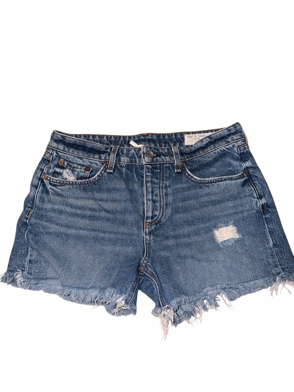 rag & bone Medium Blue Distressed Denim Cutoff Shorts